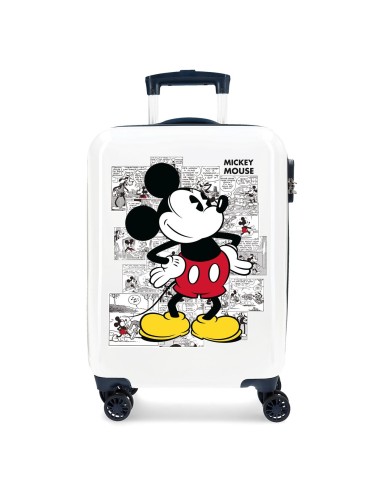 MALETA DE CABINA 4 RUEDAS DOBLES RÍGIDA ABS MICKEY COMIC BLANCO 55 x 38 x 20cm