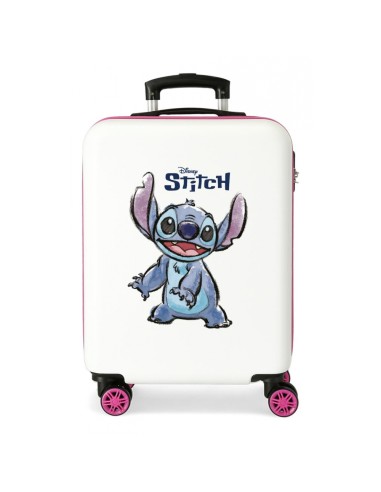 MALETA DE CABINA RÍGIDA 4 RUEDAS DOBLES DISNEY HAPPY STITCH  BLANCO/FUCSIA 55 x 38 x 20 cm