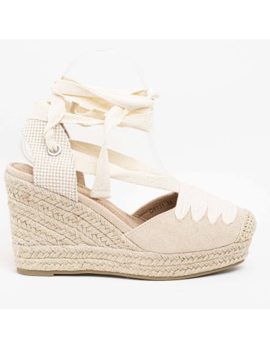 ALPARGATA CUÑA MUJER ESTILO BOHO CON CORDONES PARA ATAR TEOVEL BASIC Q8231 BEIGE