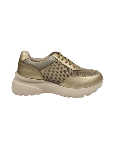 DEPORTIVO CORDONES ELÁSTICOS PIEL/REJILLA MUJER PLANTILLA MEMORY FOAM KHLOE 461 ORO