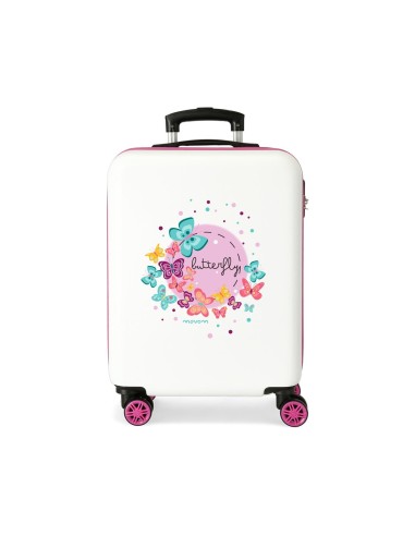 MOVOM MALETA DE CABINA 4 RUEDAS DOBLES RÍGIDA ABS BUTTERFLY HAPPY TIME REF 3721461 55 x 34 x 20cm BLANCO