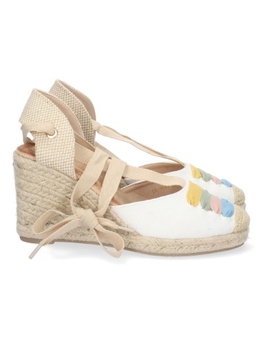 ALPARGATA CUÑA MUJER ESTILO BOHO CON CINTAS PARA ATAR TEOVEL BASIC 1A-1645 BLANCO