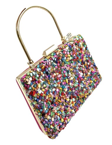 BOLSO DE FIESTA CLUTCH PEDRERÍA CON ASA METÁLICA TEOVEL BASIC 20200