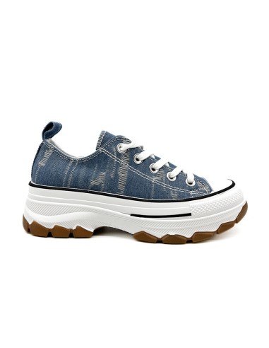 ZAPATILLA DE LONA VAQUERA ESTILO BAMBA CON SUELA DE PLATAFORMA TEOVEL BASIC EV-99 DENIM