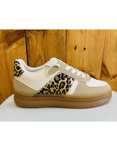 ZAPATILLA RETRO DOBLE SUELA DE MUJER CON CORDONES TEOVEL BASIC L-1500 BLANCO/LEOPARDO