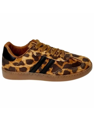 ZAPATILLA RETRO DE MUJER CON CORDONES TEOVEL BASIC KEG-59 LEOPARDO