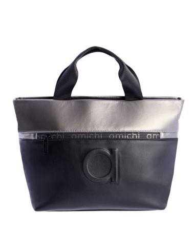 BOLSO CON 2 ASAS DE MANO Y BANDOLERA DE MUJER MILANO AMICHI 15326-01 NEGRO