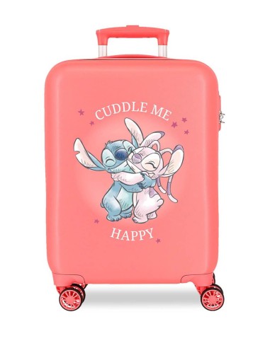 MALETA DE CABINA RÍGIDA 4 RUEDAS DOBLES DISNEY STITCH CUDDLE ME CORAL 55 x 38 x 20 cm