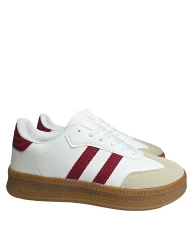 ZAPATILLA RETRO DOBLE SUELA DE MUJER CON CORDONES TEOVEL BASIC C756 BLANCO/BURDEOS