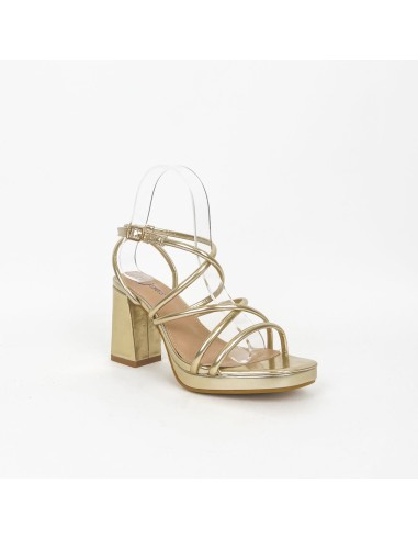 SANDALIA TACÓN ANCHO CON PLATAFORMA METALIZADA MULTI TIRAS TEOVEL BASIC 8892-15