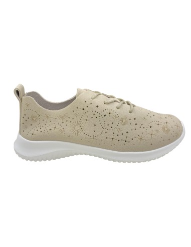 DEPORTIVO ULTRALIGERO CALADO CIERRE CORDONES TEOVEL BASIC C793 BEIGE