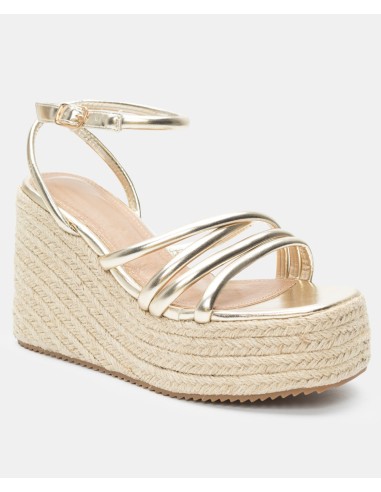 SANDALIA TIRAS CON CUÑA ALTA DE ESPARTO Y DOBLE PLATAFORMA DE MUJER TEOVEL BASIC Q8318 ORO