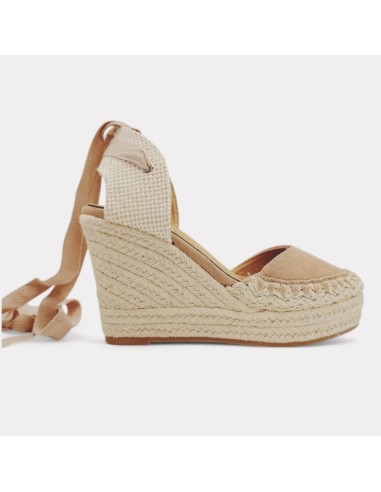 ALPARGATA CON CUÑA ALTA ESPARTO MUJER ESTILO BOHO CON CINTAS PARA ATAR TEOVEL BASIC CQ02