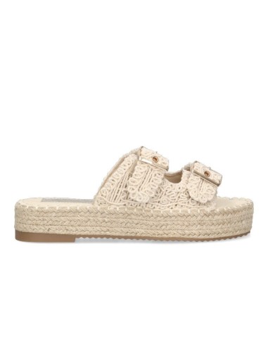 SANDALIA CROCHET DE HEBILLAS CON SUELA DOBLE ESPARTO TEOVEL BASIC N5582 BEIGE